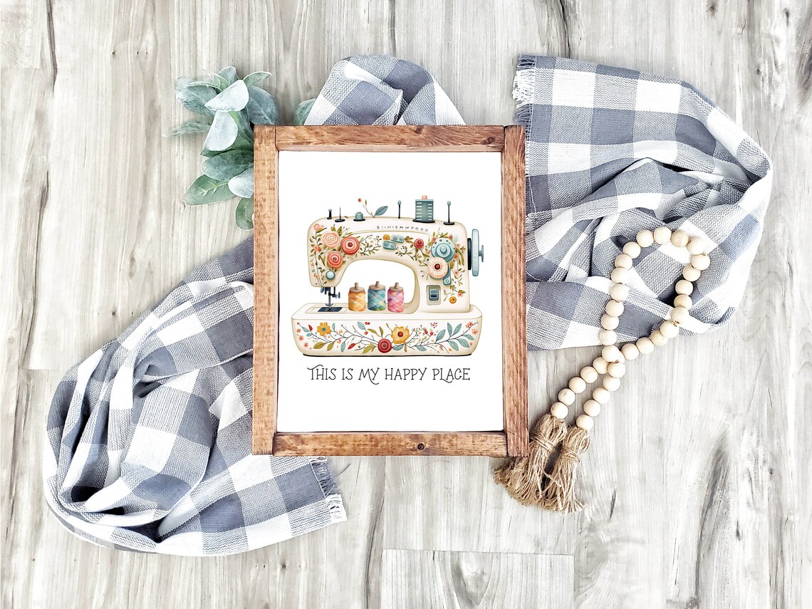 This Is My Happy Place Floral Sewing Machine Craft Room Quote Poster - Image 4