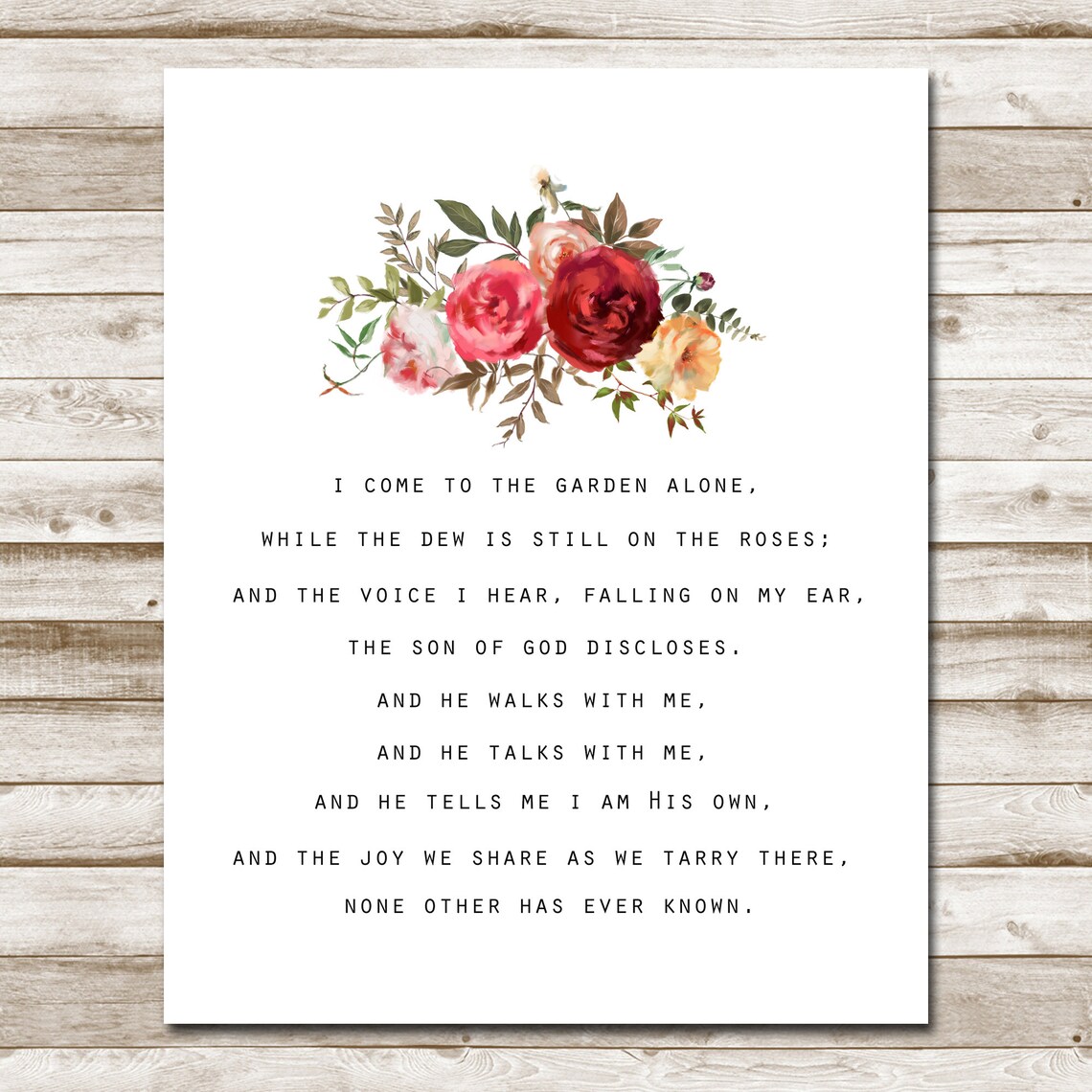 I Come to the Garden Alone Hymn Floral Christian Faith Art Print - Image 4