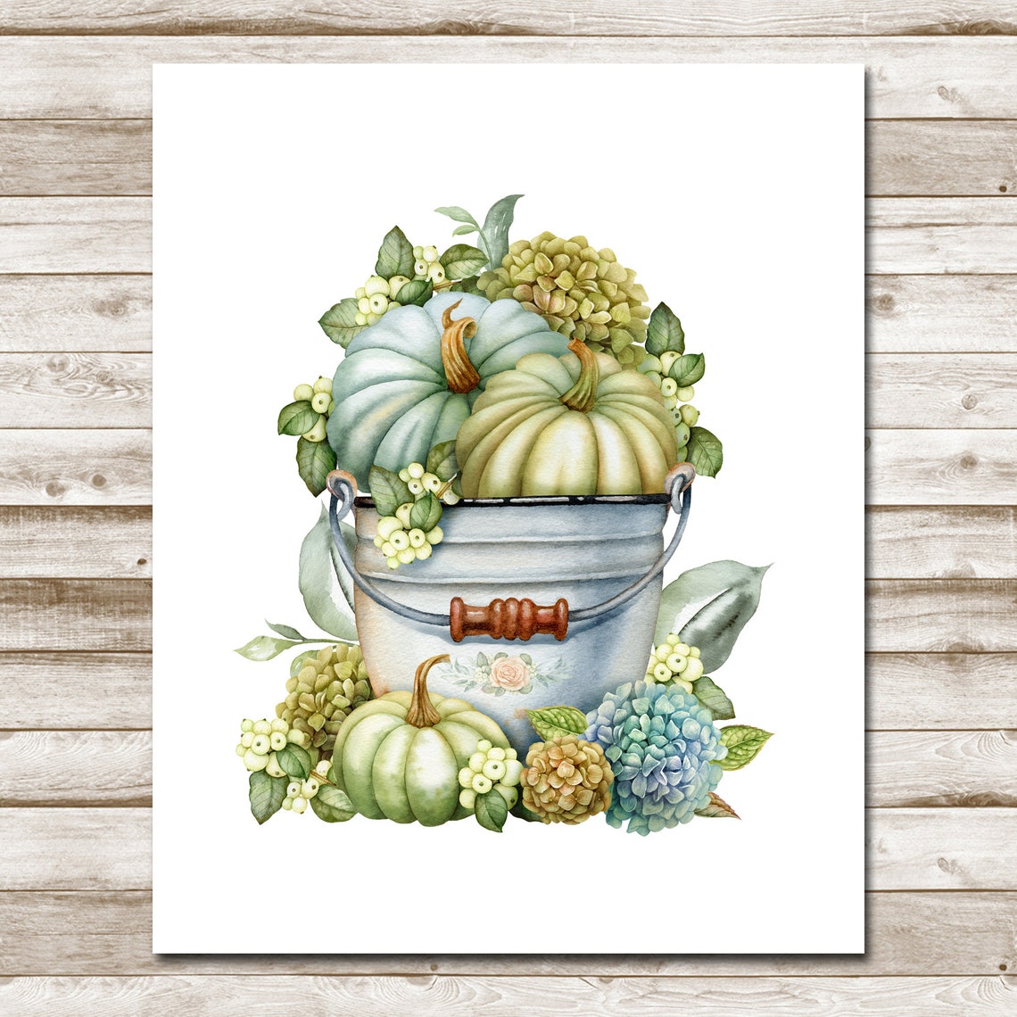 Farmhouse Bucket Pale Pumpkins Hydrangeas Fall Decor Art Print - Image 4