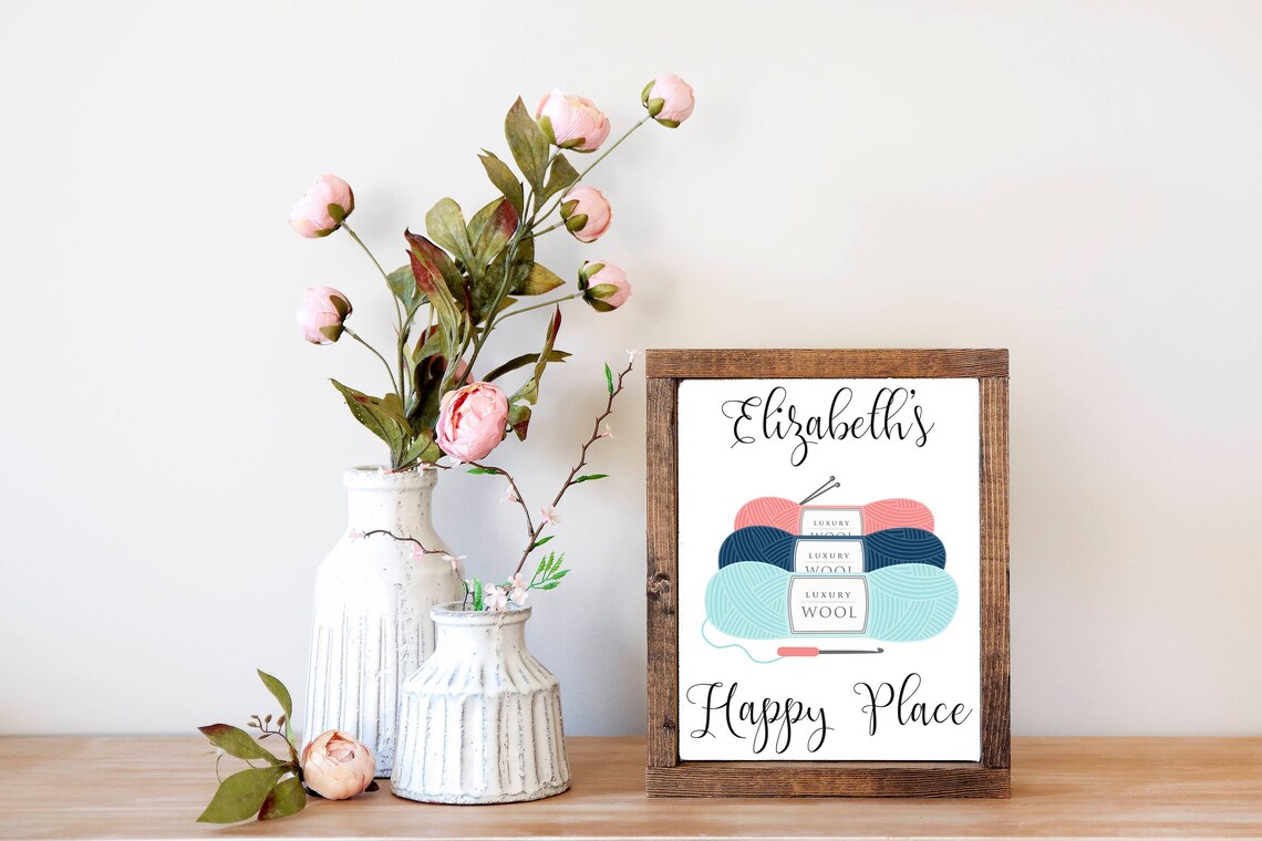 Personalized Yarn Skein Happy Place Knitting Craft Room Sign Wall Art - Image 2