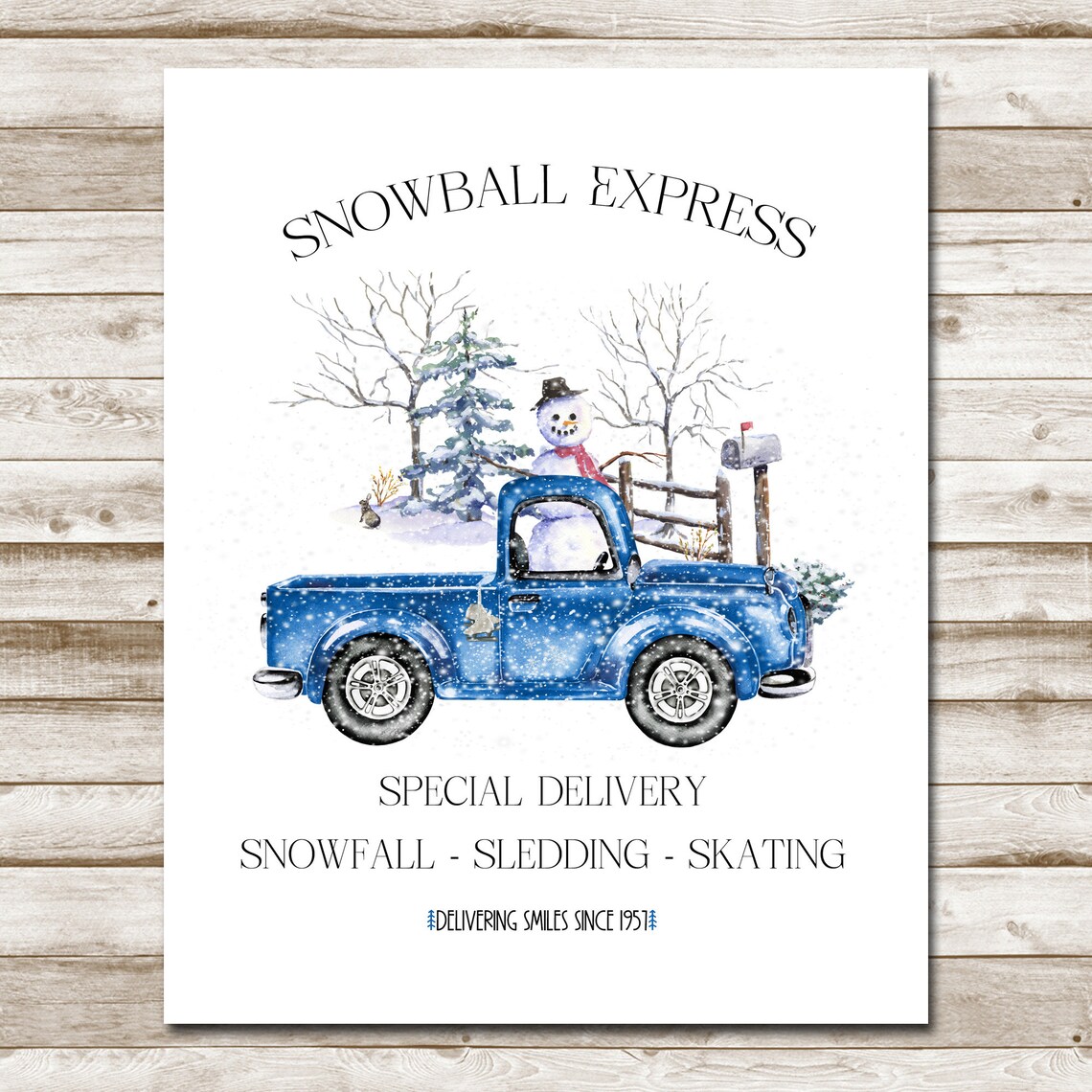 Snowball Express Blue Truck Snowman Special Delivery Winter Vintage Poster - Image 4