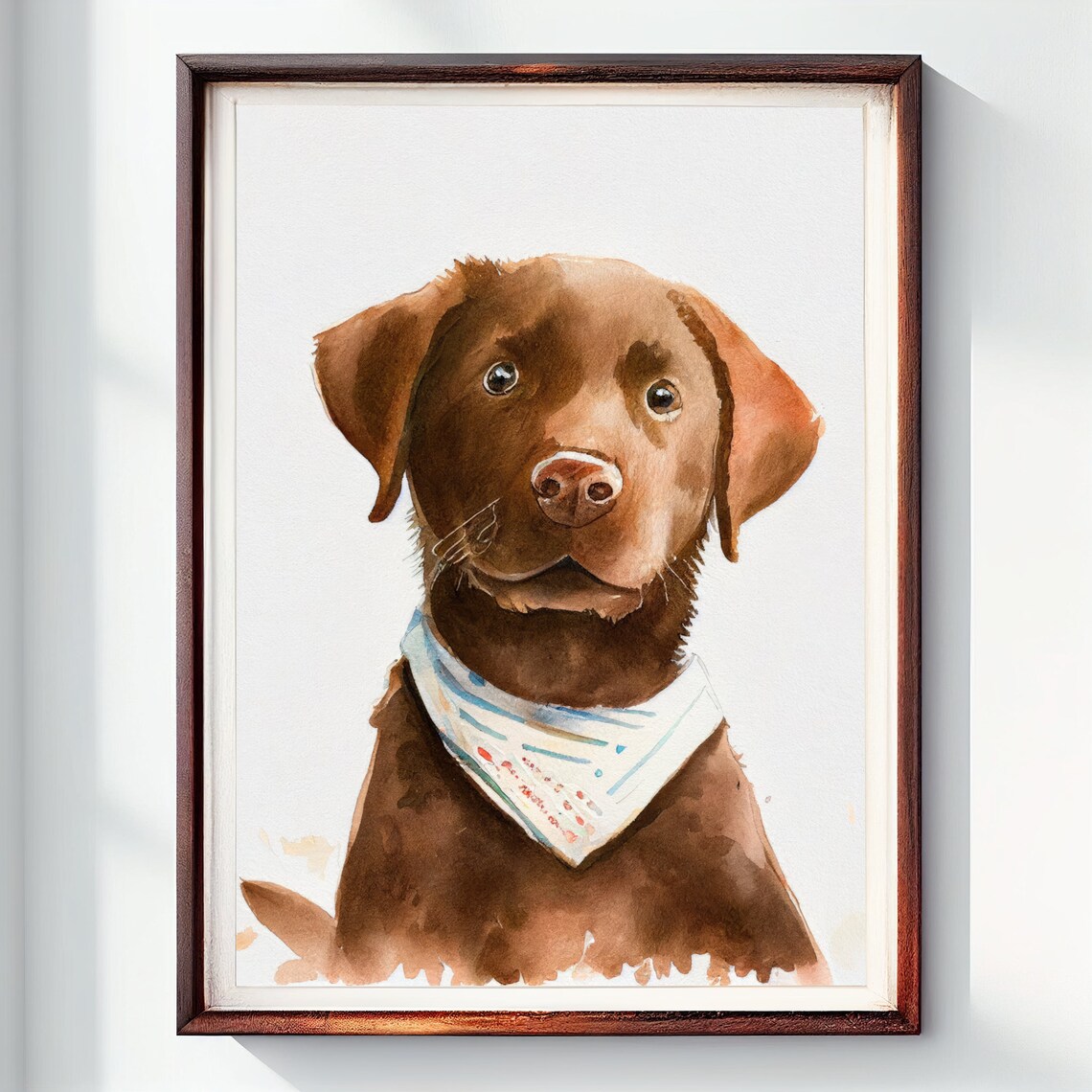 Chocolate Labrador Puppy Wearing Bandana Watercolor Dog Art Poster