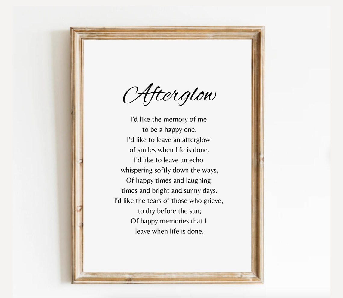 Afterglow Poem Memorial Celebration Of Life Keepsake Wall Poster
