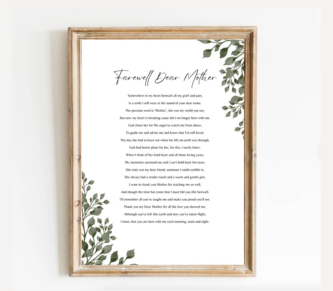 Farewell Dear Mother Eucalyptus Border Sympathy Memorial Poem Poster - Image 2
