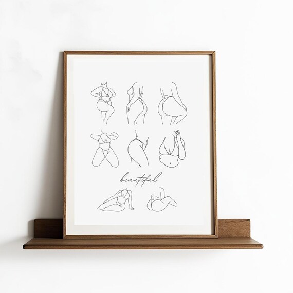 Beautiful Bodies Diverse Curvy Women Minimal Feminist Line Art Print