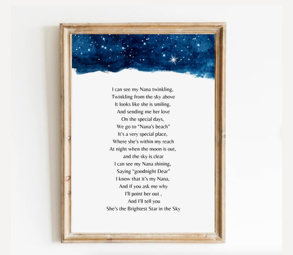 Brightest Star In The Sky Memorial Poem Celebration Of Life Funeral Remembrance Poem Grief Quote Bereavement Messages