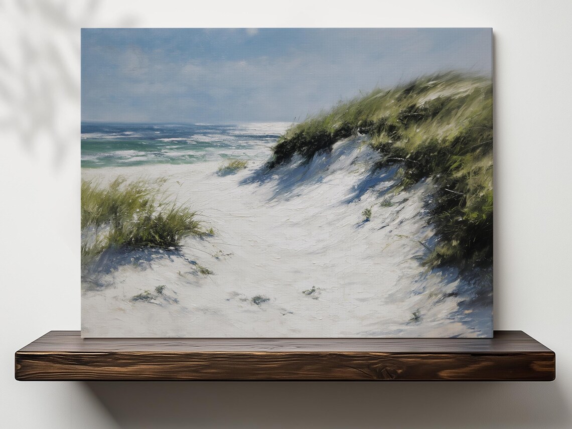 Serene White Sand Dunes Beach Seascape Coastal Oil Painting Poster