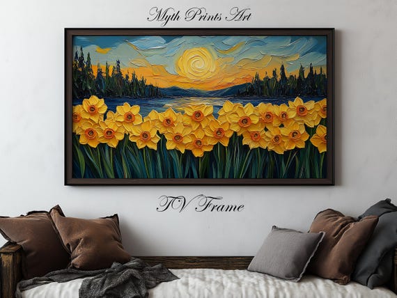 Sunset Daffodils Moody Floral Art Print