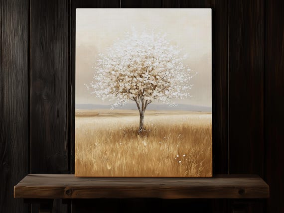 White Tree Muted Aesthetics Print On Canvas Vintage Moody Wall Art Of Life Nature Scenery Oil Painting Home Decor