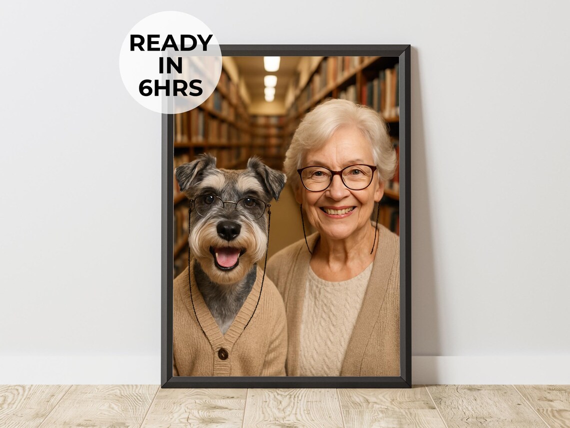 Custom Librarian Pet Portrait, Gift For Readers