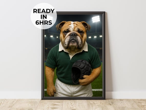 Custom Rugby Player Pet Portrait Sports Fan Art Man Cave Gift
