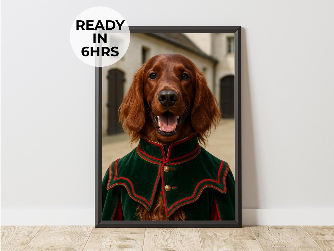 Irish Setter Green Velvet Hunting Coat Gentleman Dog Portrait Poster