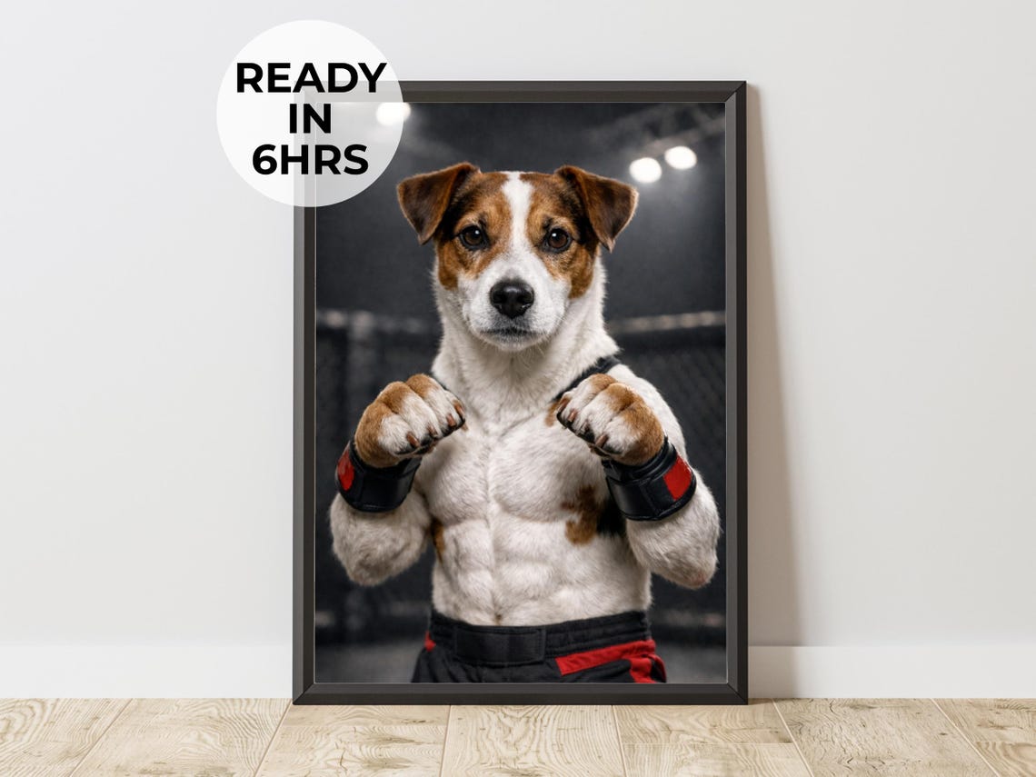 Custom Mma Fighter Pet Portrait Tough Dog Art Gym Gift