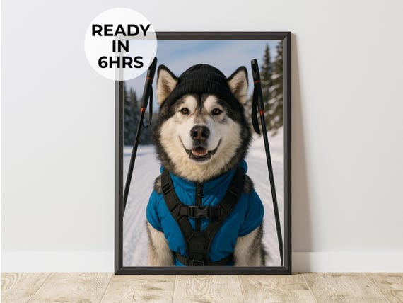 Custom Cross Country Ski Pet Portrait Winter Athlete Gift