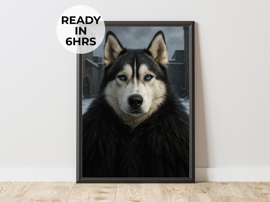 Siberian Husky Blue Eyes Black Fur Cloak Snow Portrait Poster