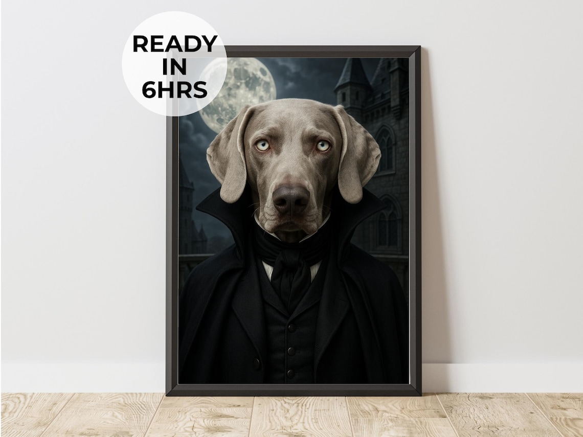 Weimaraner Vampire Gothic Halloween Custom Dog Portrait Poster