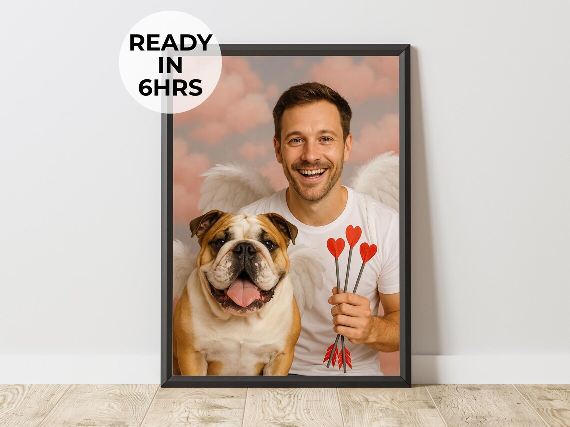 Custom Cupid Pet Portrait, Funny Valentine Art