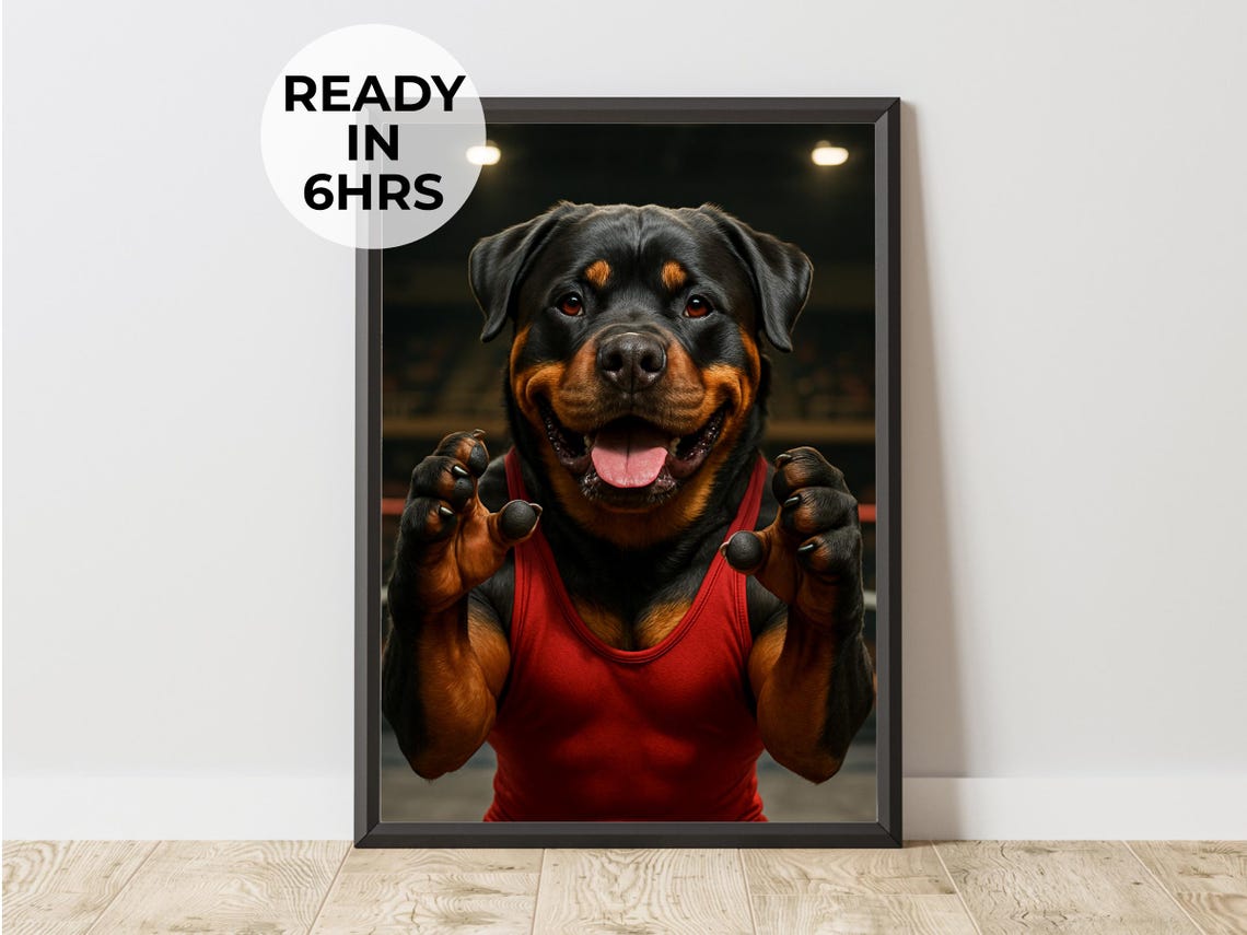 Custom Wrestler Pet Portrait Funny Fighter Growl Art Gift