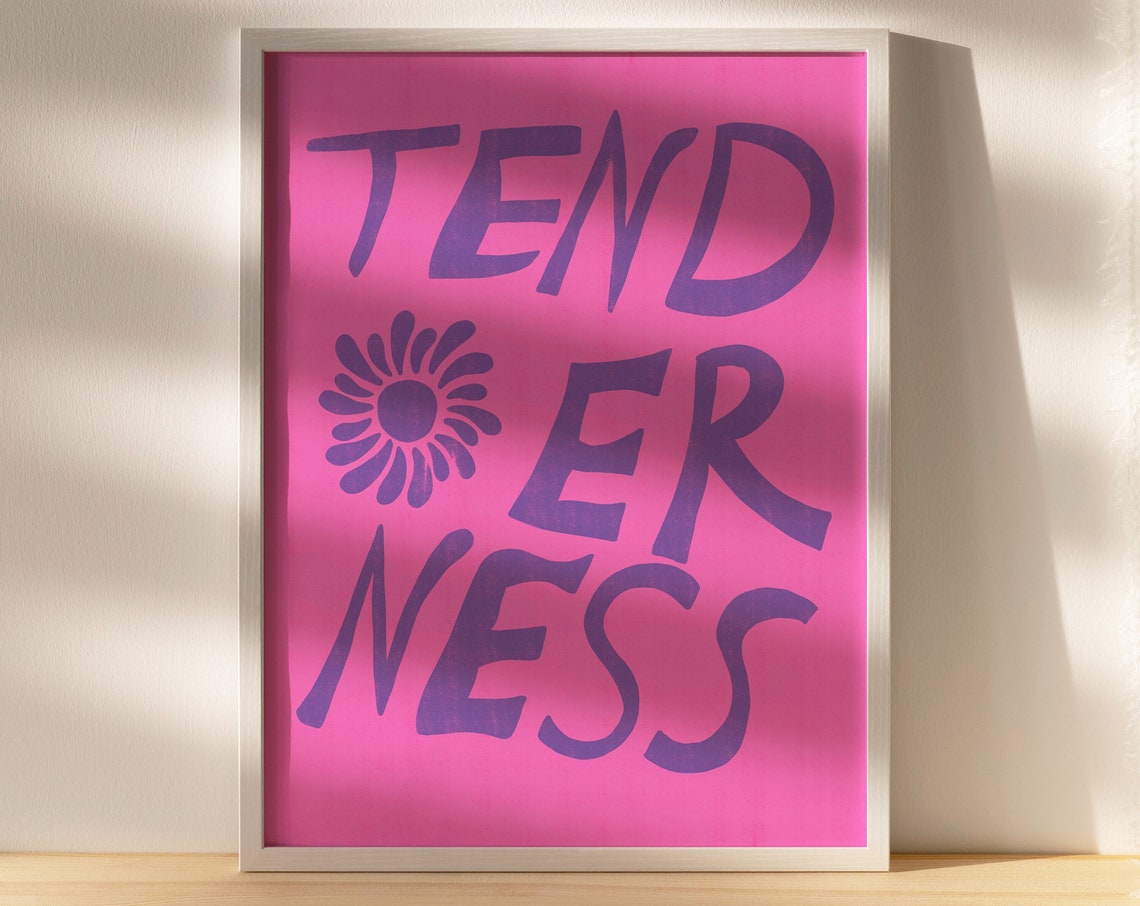 Tenderness Typography Poster in Purple Wavy Letters on Hot Pink