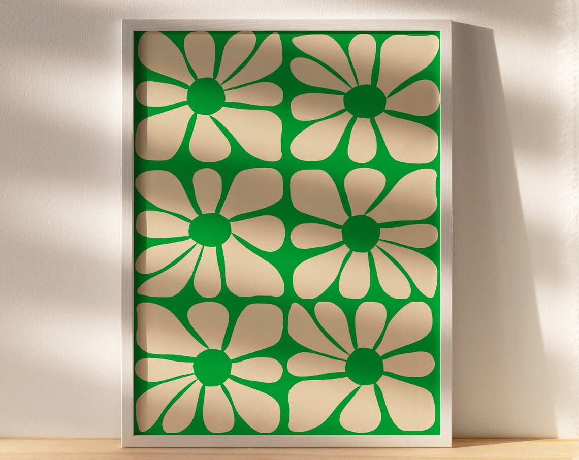 Green Wavy Flower Pattern, Mid-Century Poster