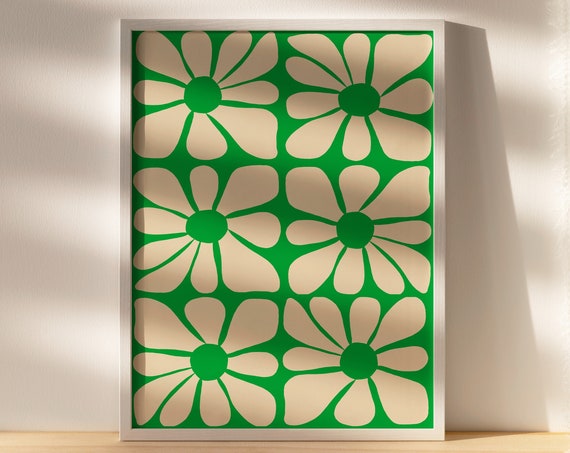 Green Wavy Flower Pattern, Mid-Century Poster
