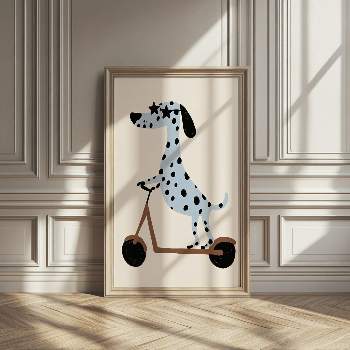 Cool Dalmatian Riding Scooter Star Sunglasses Kids Room Poster