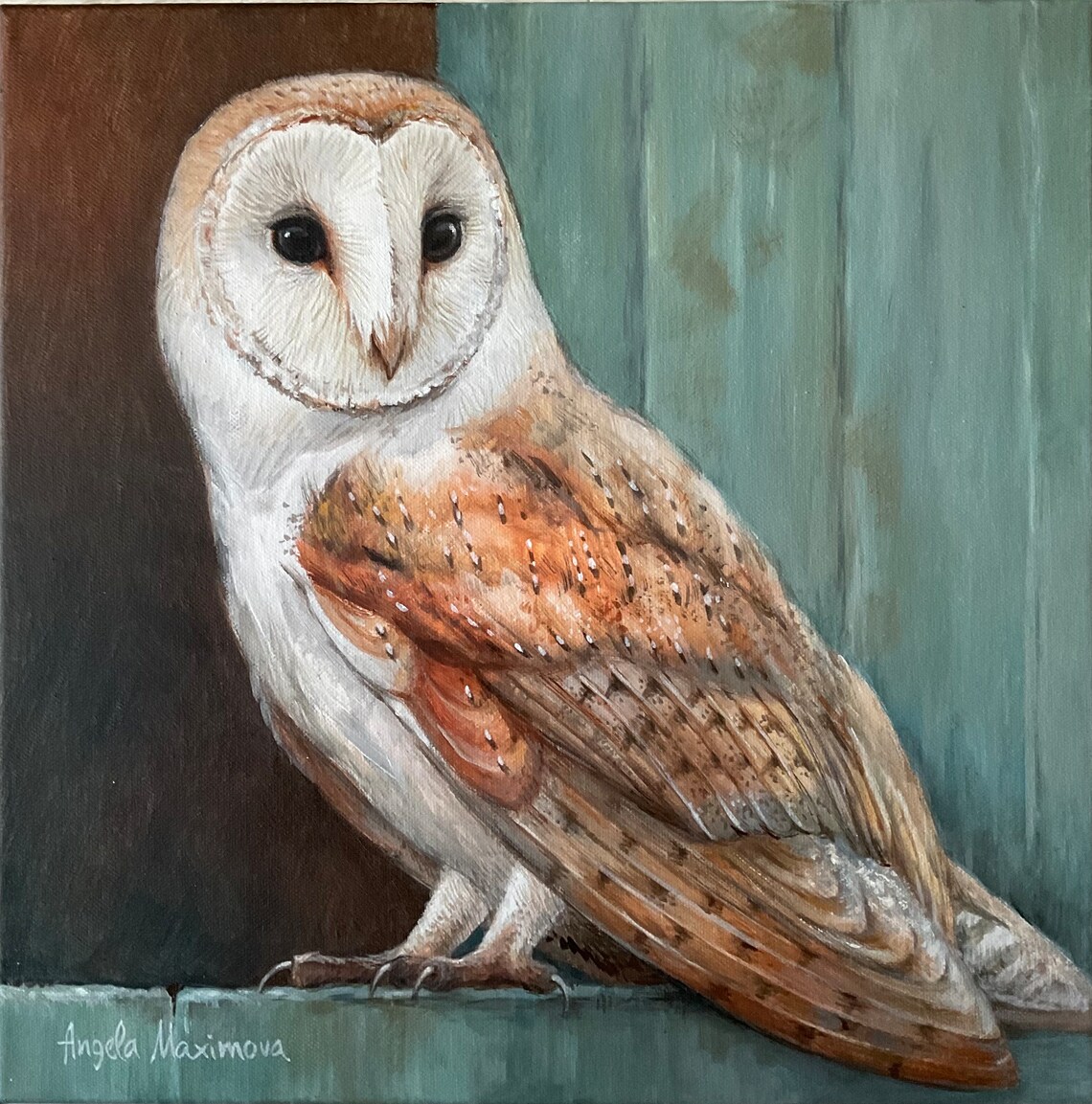 Barn Owl Portrait, Acrylic Painting Art Print - Image 3