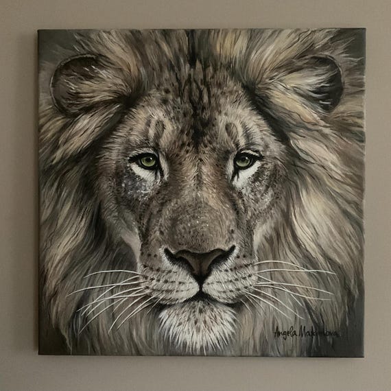 Lion Portrait Animal Art Print, Original Painting