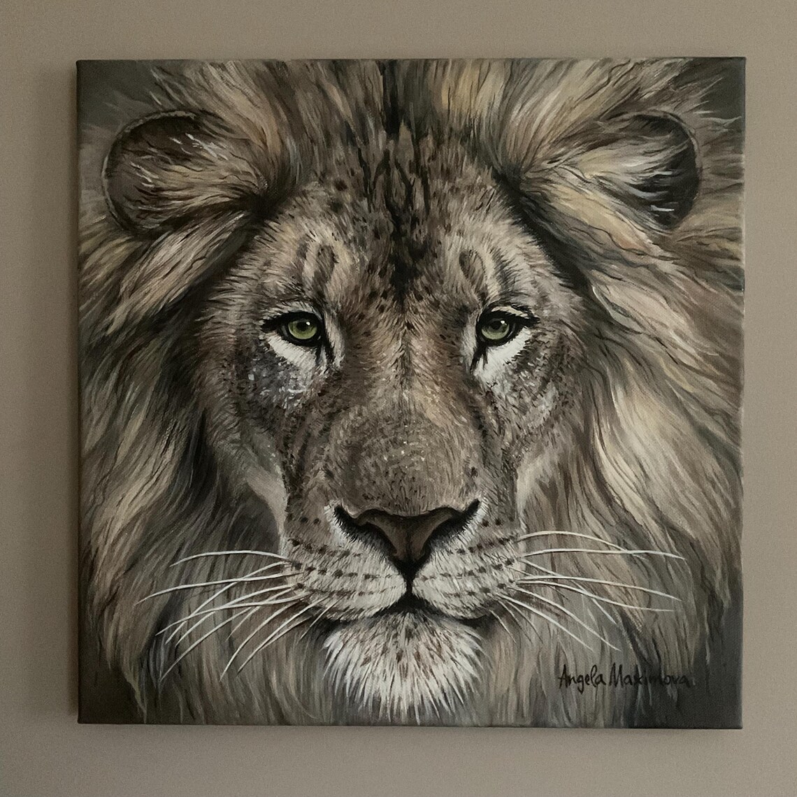 Lion Portrait Animal Art Print, Original Painting