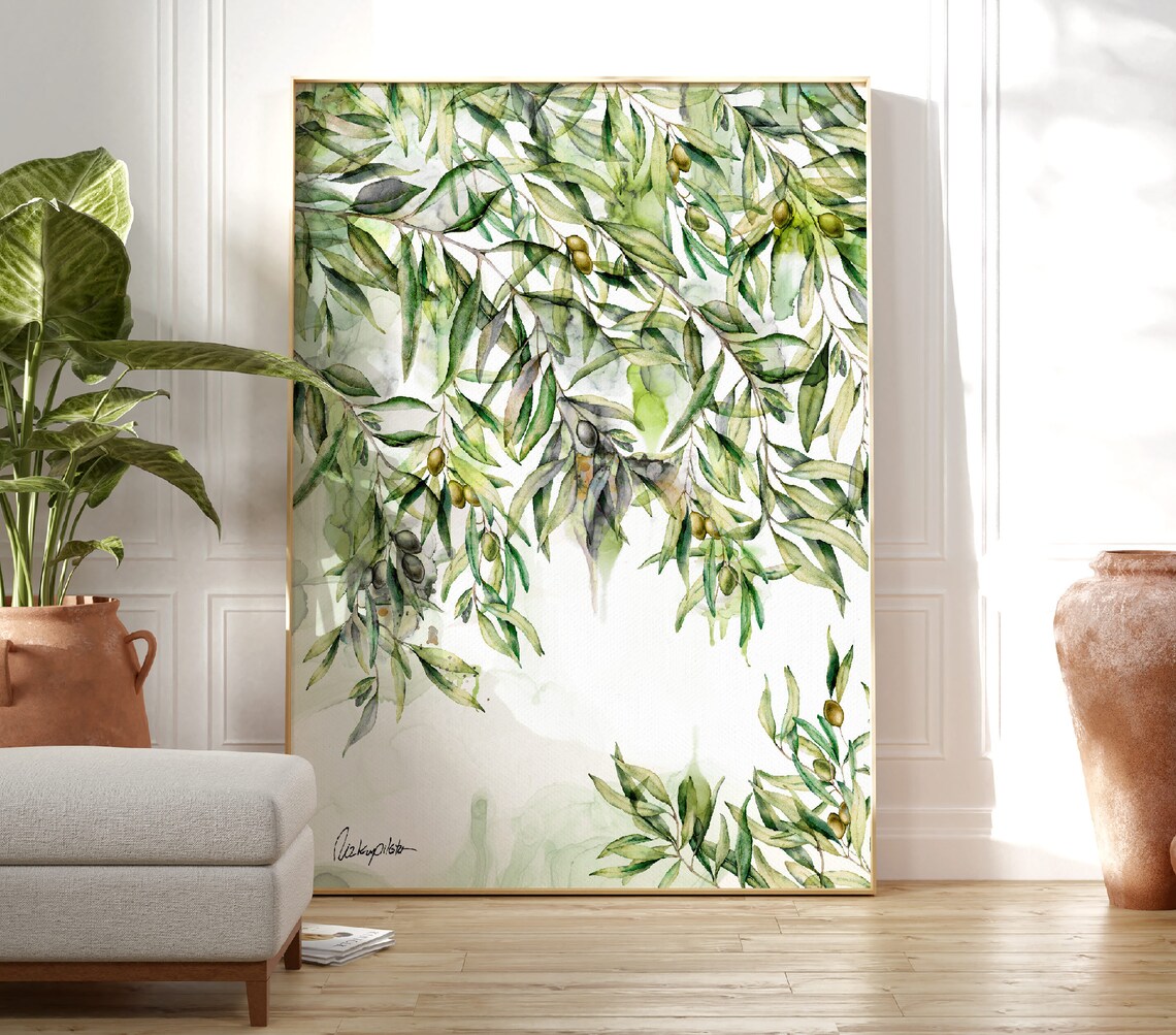 Olive Tree Watercolor Art Print, Farmhouse Botanical