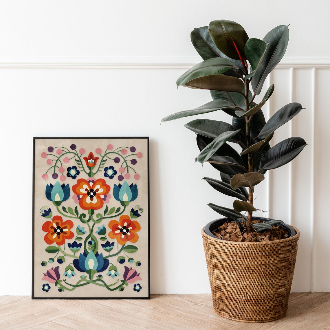 Mountain Flowers Folk Motif Art Print - Image 4