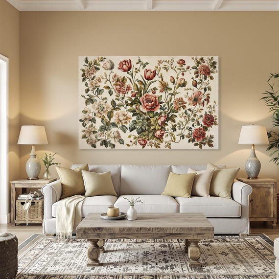 Rustic Floral Elegance Framed Canvas Print Country Wall Art Vintage Style Botanical Painting Bedroom Decor Ready To Hang Gift For Her