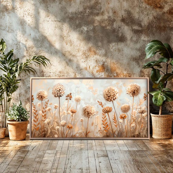 Wildflowers Framed Canvas Wall Art Nature Landscape Painting Print Panoramic Floral Poster Abstract Minimalist Decor Gift Ready To Hang
