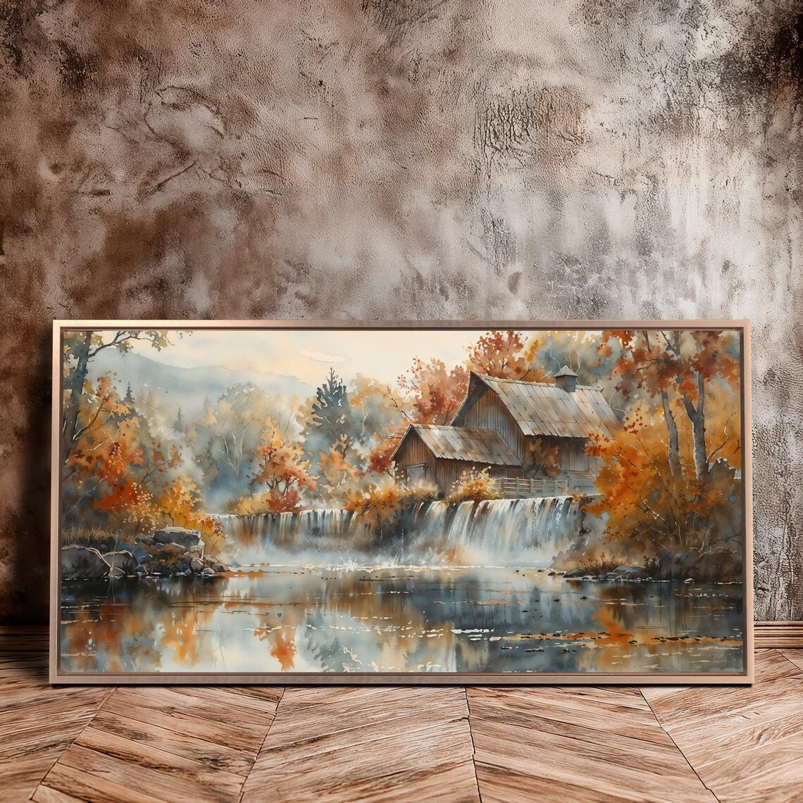 Rustic Cabin in Autumn Forest, Landscape Poster