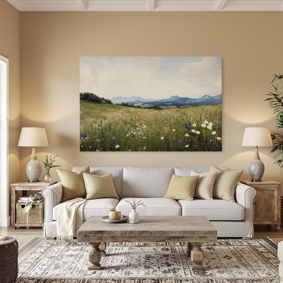 Wildflower Meadow Mountain View Summer Landscape Wall Poster