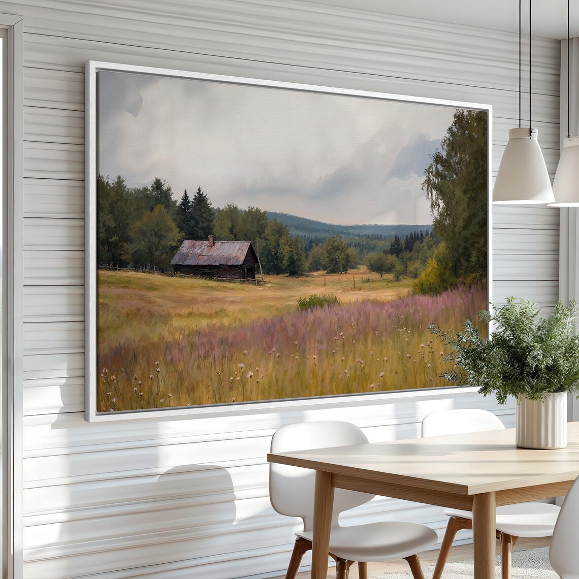 Rustic Cabin Meadow Wildflowers Vintage Country Landscape Poster - Image 3