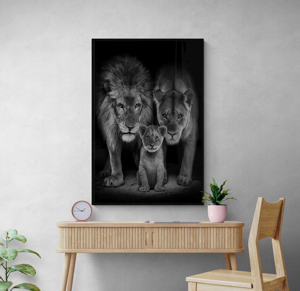 Lion Family Painting, Modern Living Room Decor