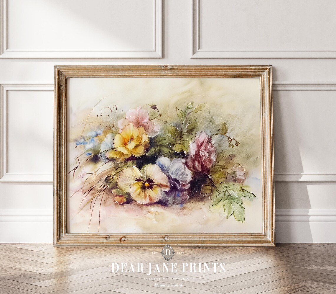 Watercolor Pansies Yellow Pink Purple Soft Botanical Floral Art Poster - Image 2