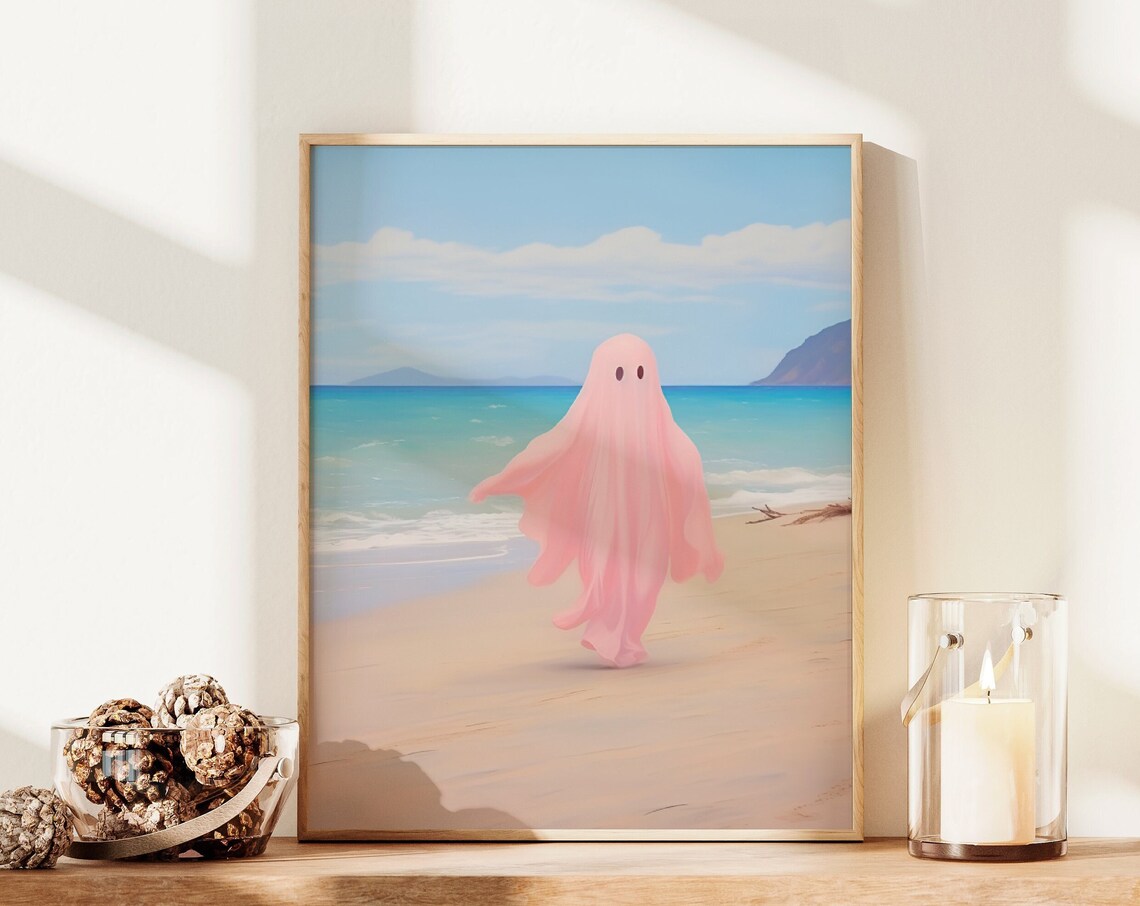 Ghost on Hawaii Beach, Coastal Halloween Art Print - Image 2