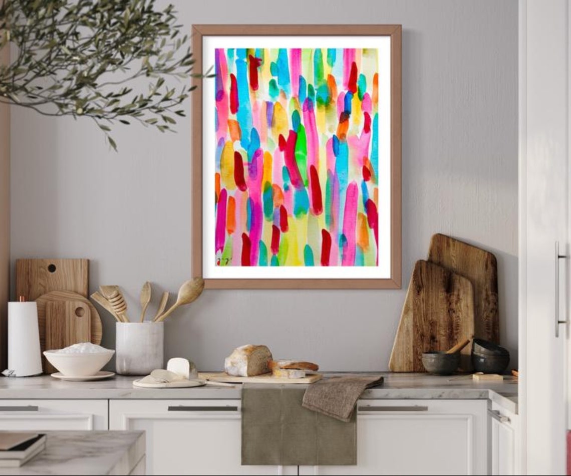 Joyful Playful Colorful Vertical Watercolor Stroke Abstract Poster