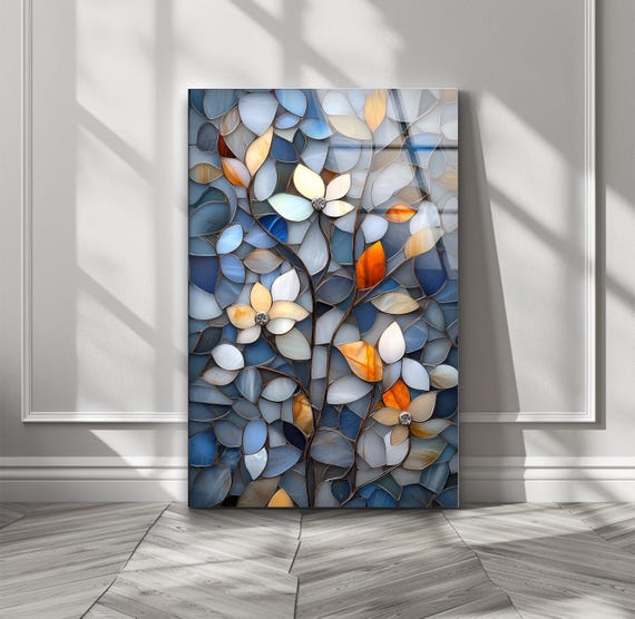 Flowers Stained Glass Style Wall Art Print