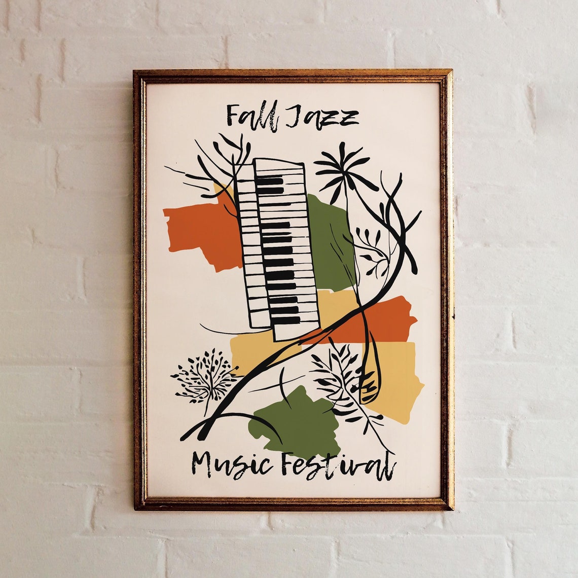 Fall Jazz Music Festival Piano Keys Autumn Botanical Art Poster