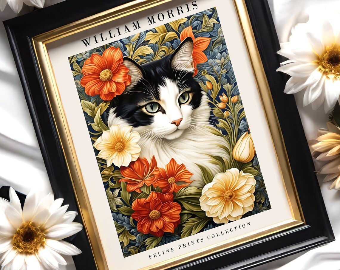 William Morris Feline Prints Collection Vintage Cat Floral Poster