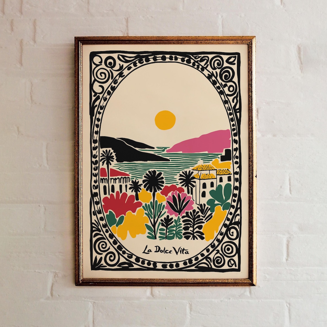 La Dolce Vita Italian Coastal Sunset Vintage Retro Travel Poster