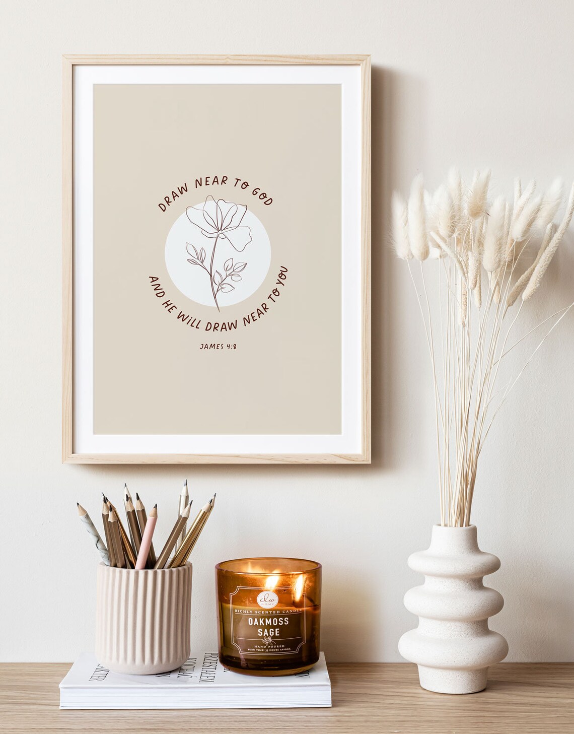 James 4:8 Draw Near To God Floral Line Art Bible Verse Christian Poster - Image 5