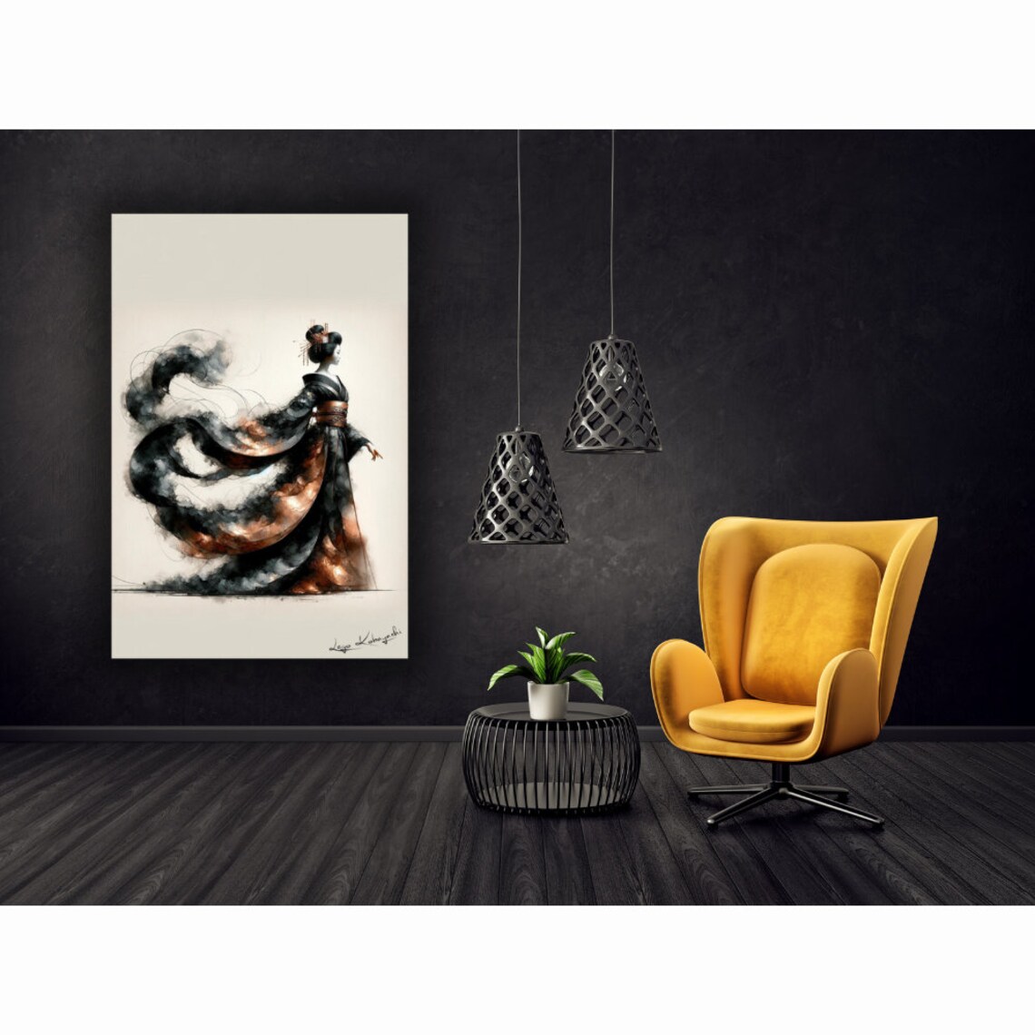 Geisha V12 Emiko Nagano Kimono Art Gift Watercolor Painting Asian Home Decor Japanese Fine Art Artist Signed Original Art - Image 2