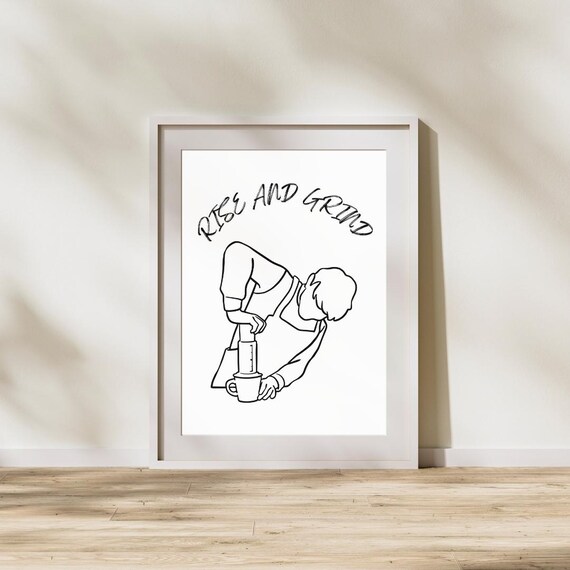 Rise and Grind Funny Coffee Barista Minimalist Line Art Poster