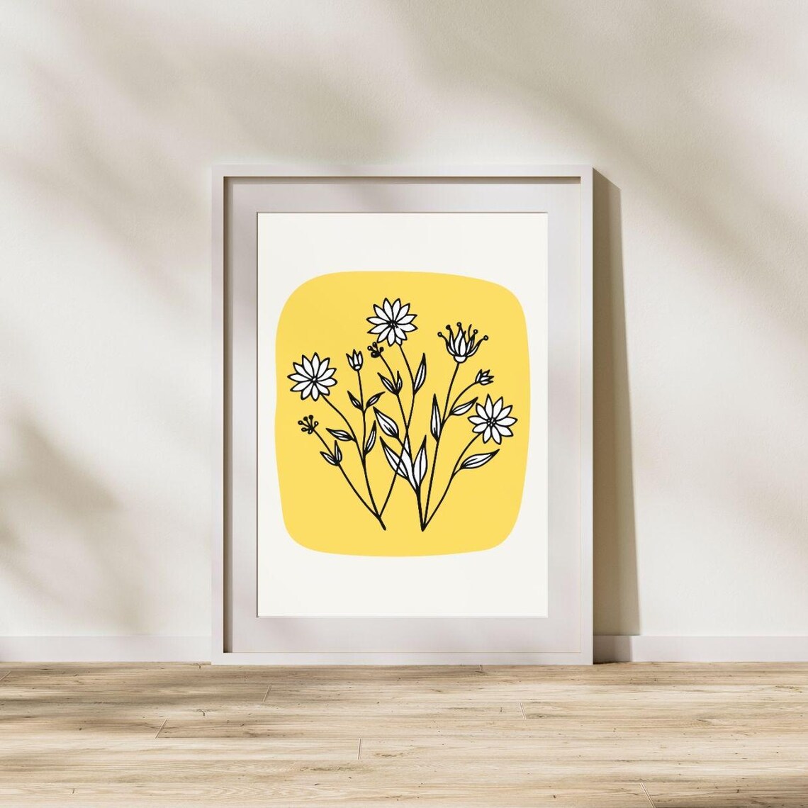 Yellow Floral Abstract Print Modern Botanical Wall Art