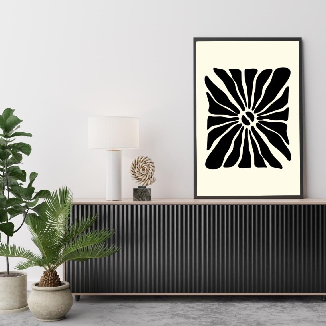 Black And White Floral Abstract Art Print Minimalist Home Decor