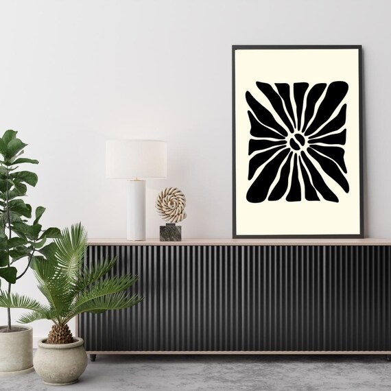 Black And White Floral Abstract Art Print Minimalist Home Decor